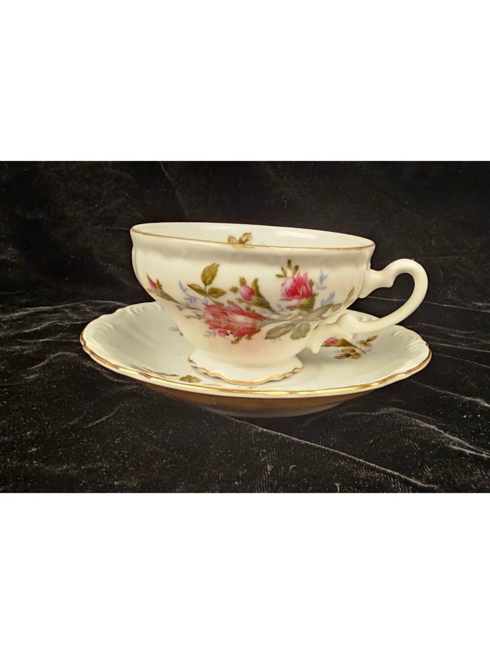Pompadour Rose Bond Fine China Cup & Saucer Set Pink Floral Gold Trim Japan
